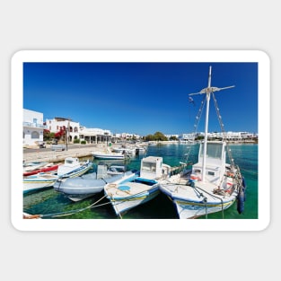 Boats at the port of Antiparos island, Greece Sticker